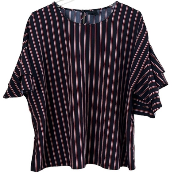 Worthington Women’s Blouse Flutter Sleeves Relax Fit Black Pink Stripes Size 0X - Picture 1 of 13